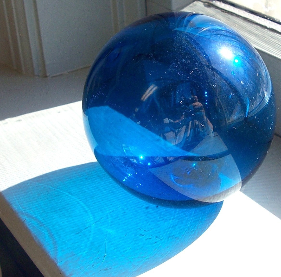 VINTAGE Antique Dark BLUE Glass Globe Float Hand Blown WOW