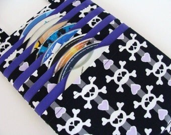 Dvd Case Cd Case Video Game Disc Holder Storage - Girly Skulls Fabric - Hold's 10 Disc's
