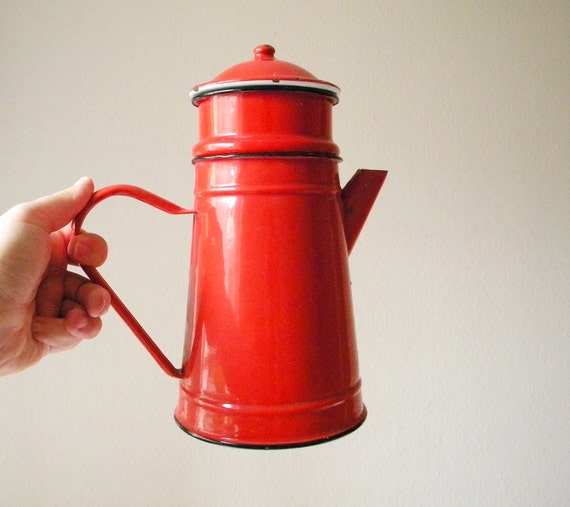 red enamel coffee pot vintage filter coffee pot