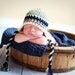 Baby Boy Hat, Newborn Baby Boy Crochet Hat in Green, Navy and White Earflap, Great for Photo Prop