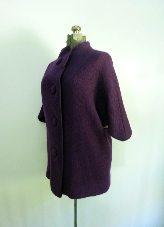 1960s Couture Purple Mohair Coat Cape Style