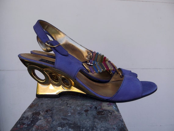 Vintage Avant Garde Shoes/Sculptured Heel/Purple Suede/Open