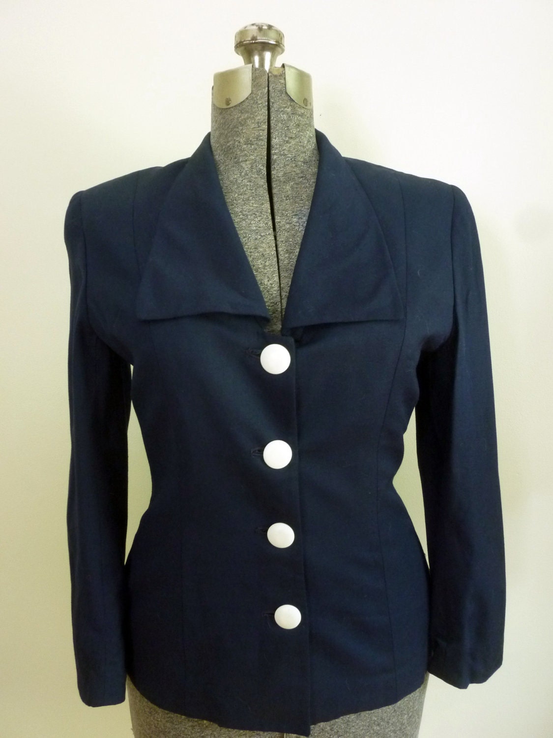 Vintage 1980s Christian Dior Jacket Blazer Navy Blue Big White
