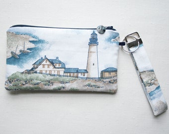 Nautical bridesmaid clutch - beach bag in lighthouse fabric - small 