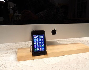 iPhone - iPod Dock -Charger and Sync Station -Long- Hard Maple - Brass style V2 ( iMac Base - Apple Studio Monitor )