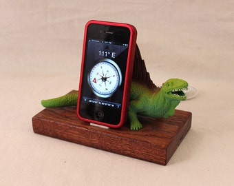 iPhone - iPod Dock -Charger and Sync Station - Oak - Big Green Dino - Scary - One of a Kind - Dinosaur