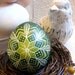 Geometric Star Feather Etched Chicken Egg Lithuanian Poland Ukraine Pysanky - Stand or Ornament - Scratched - Christmas Decoration