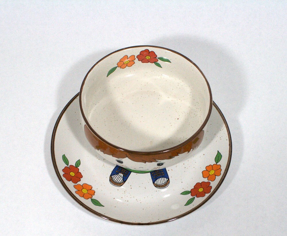 Vintage Children's Dish Set Bowl and Plate