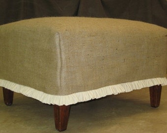 Burlap or Washed Linen Slipcover for your Ottoman-Custom Slipcover-Custom Sewing for your Home-Footstool Slipcover -Classic Slips