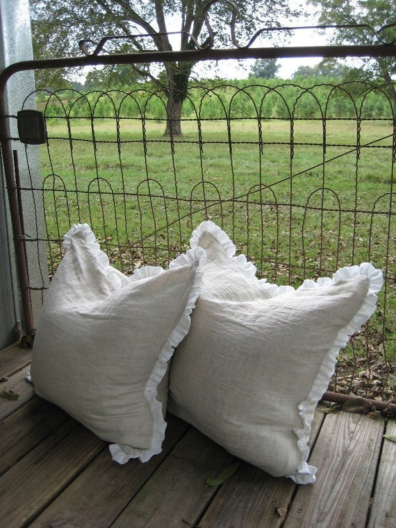 Pair of 22 x 22 Pillow Slipcovers in Oatmeal Linen1