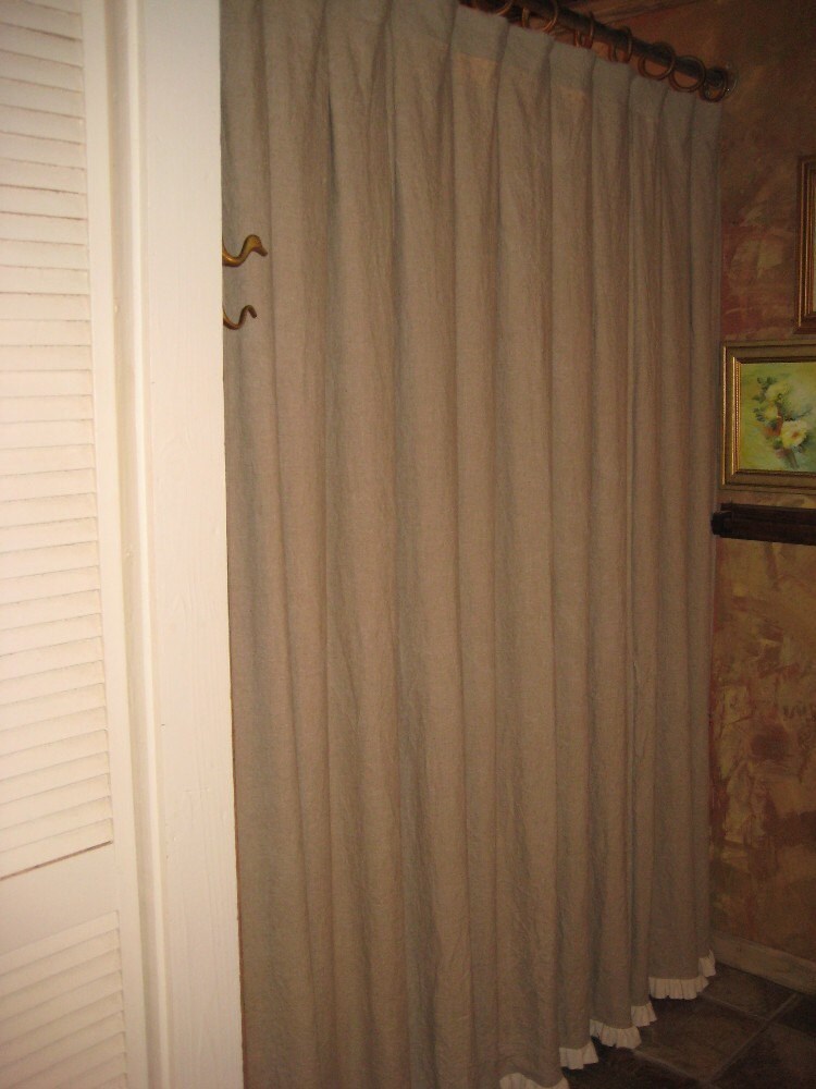 Ruffled Linen Shower Curtain