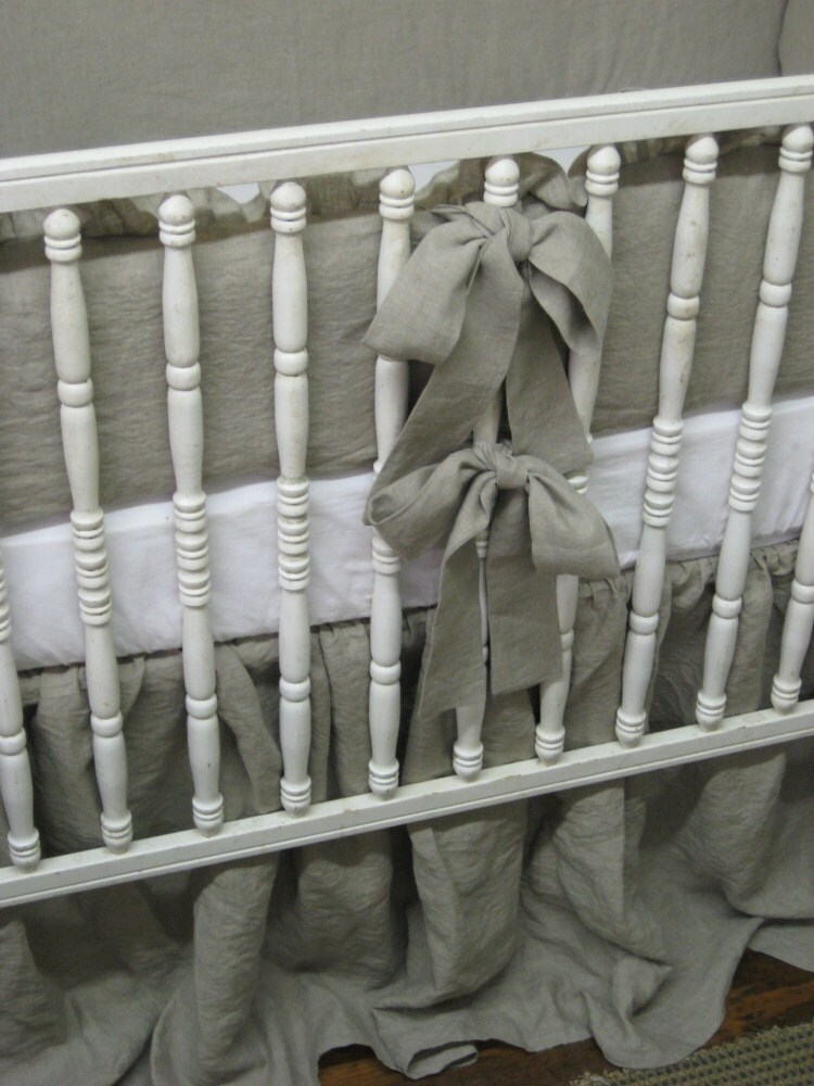 Natural Handkerchief Washed Linen Ruffled Crib Bedding for