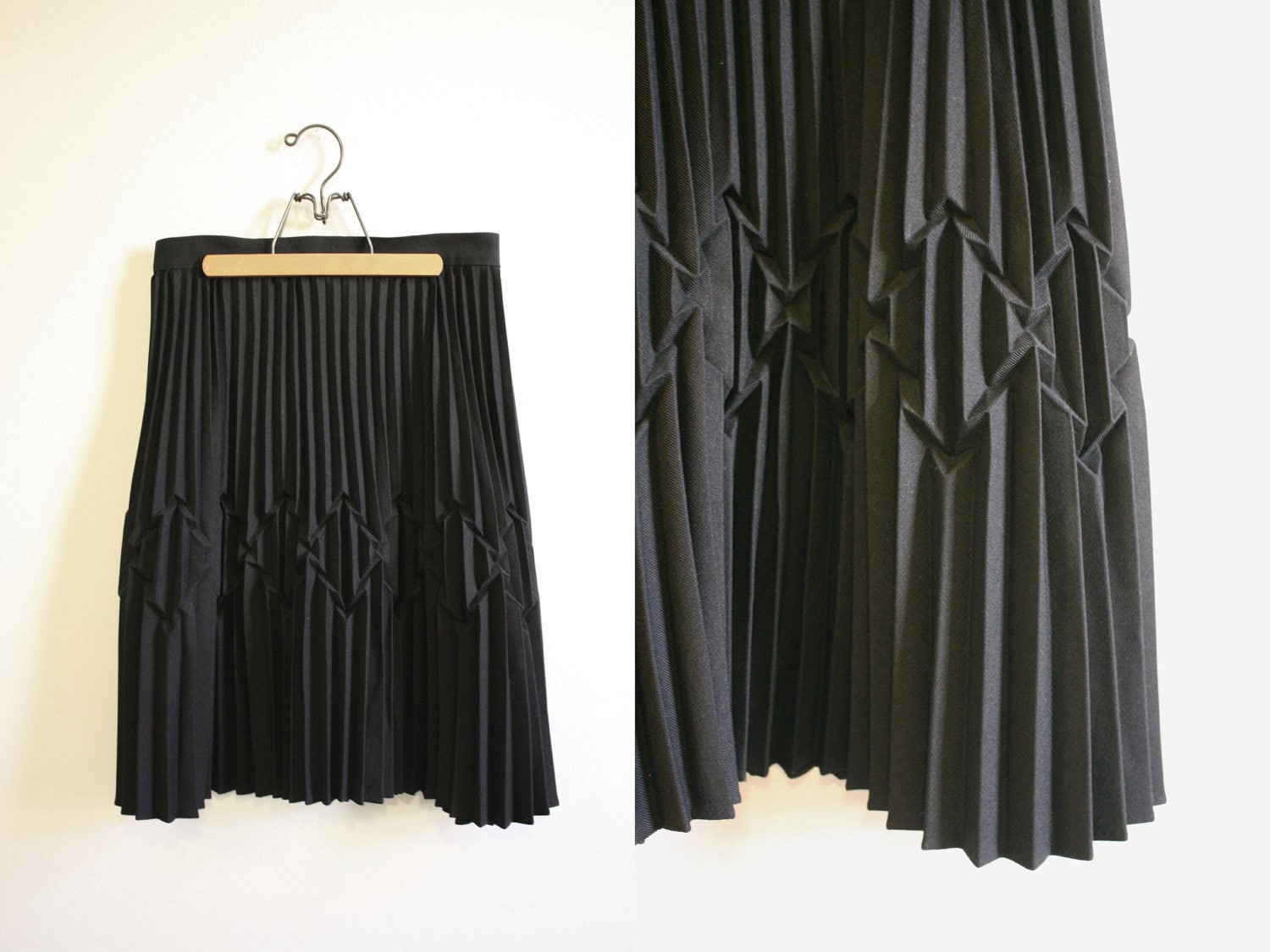 Black Accordion Pleated Skirt Modern Pattern High Waist