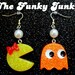 Ms. Pac Man & Ghost Earrings - Resin Glitter - Neon Orange