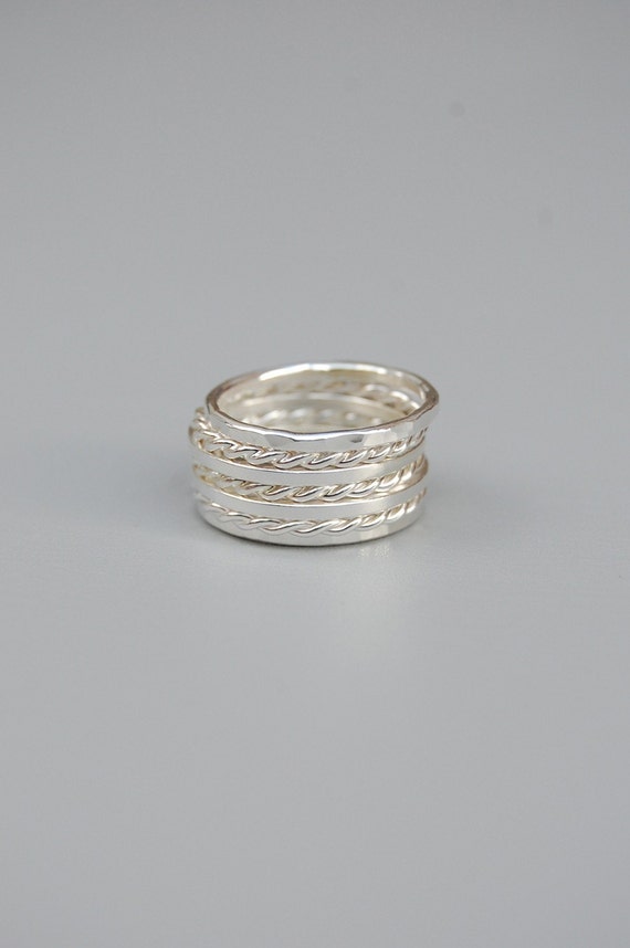 Silver Stacking Rings: Set of Seven Rings