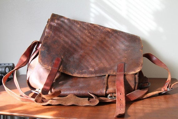 antique leather mail bag