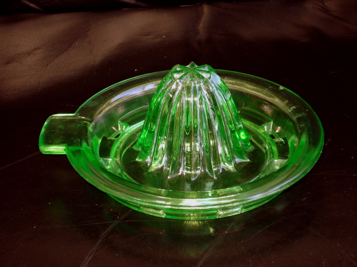 Green Vaseline Depression Glass Reamer Juicer