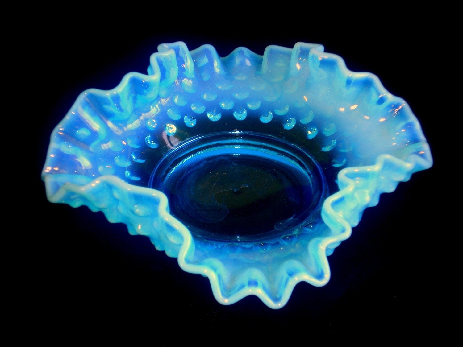 Fenton Blue Opalescent Hobnail Dish