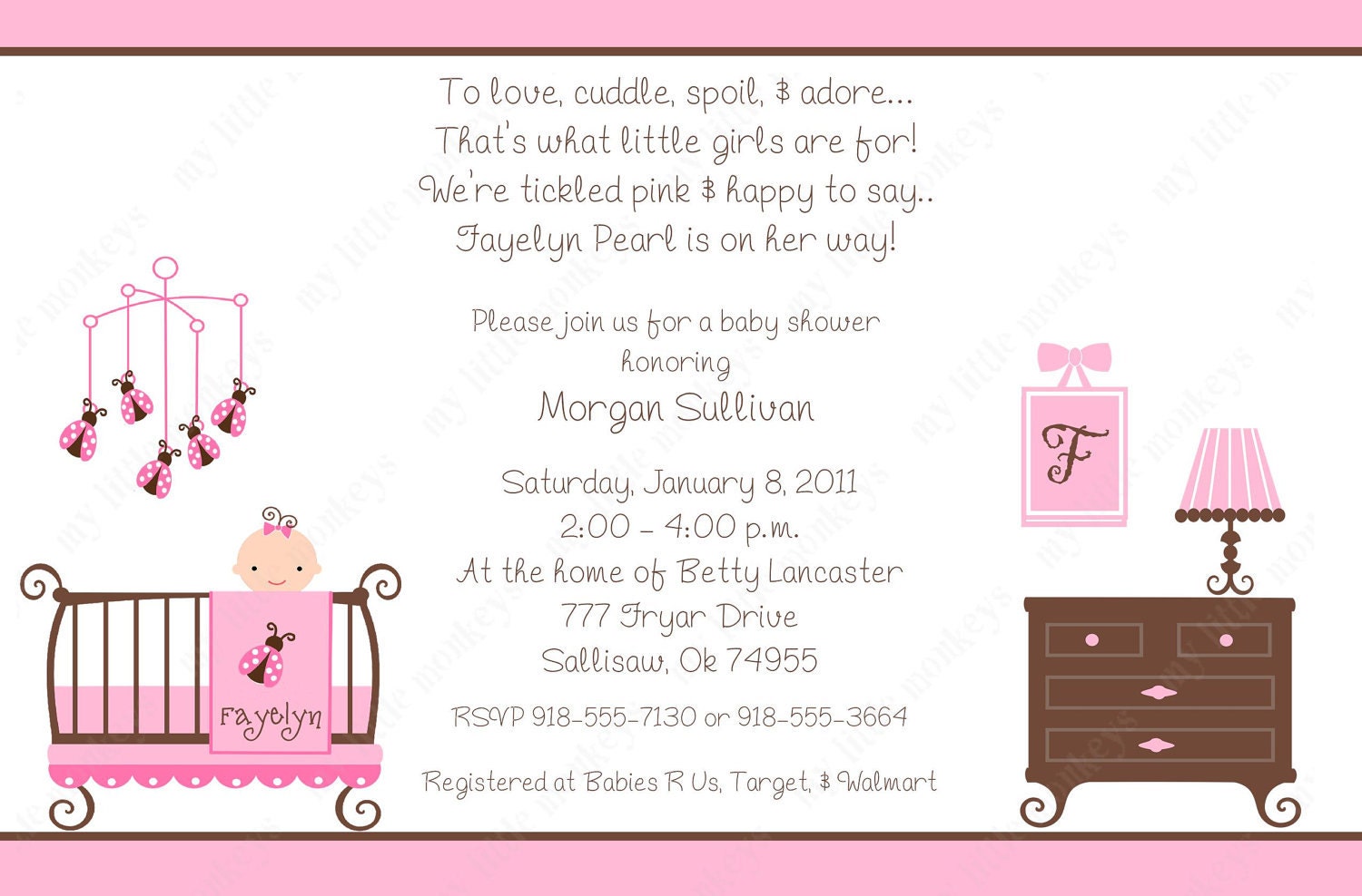 10 Ladybug Girl Baby Shower Invitations with Envelopes. Free