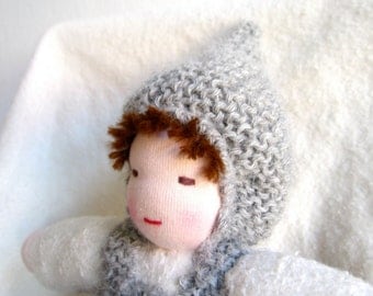 Waldorf doll, baggy doll, soft, organic, cuddly, lovey, cosy, sack doll, natural, eco friendly, grey