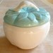 Mid Century Mod Retro Hollywood Regency Eames Era Vintage Hoenig California Pottery Leave Leaves Aqua Turquoise White Jar Container Box Lid