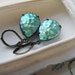 Vintage Glass Earrings - Iridescent Green - Rare Glass - Gems Dangle Earrings - Retro Earrings - Teardrop
