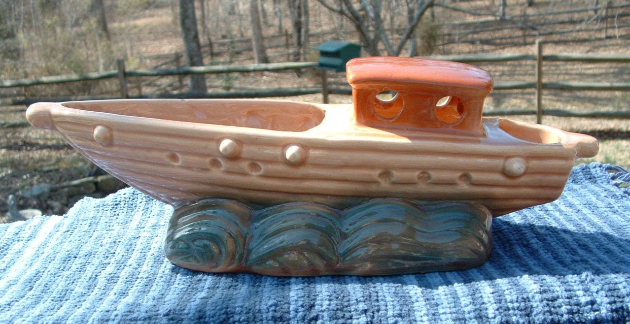 Vintage Art Pottery Sailing Ship Planter.