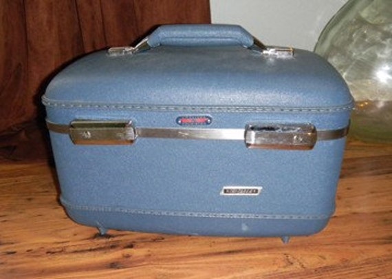 Vintage Luggage Train Case Light Blue Hard American Tourister