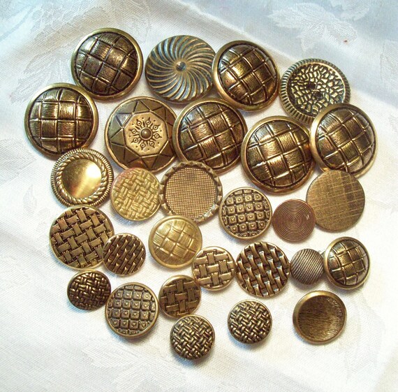 Antique Gold Decorative Metal Buttons 28 in Lot