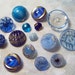 Beautiful Antique and Vintage Blue Glass Buttons, 16 in lot - 1930's