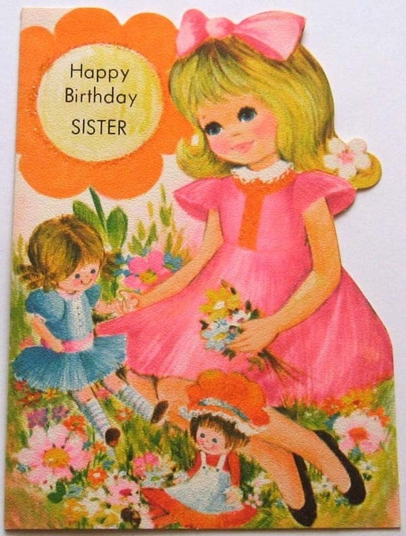 vintage birthday card happy birthday sister birthday unused