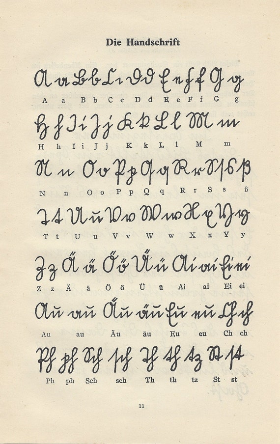 Vintage 1930s German Alphabet Handwriting Guide