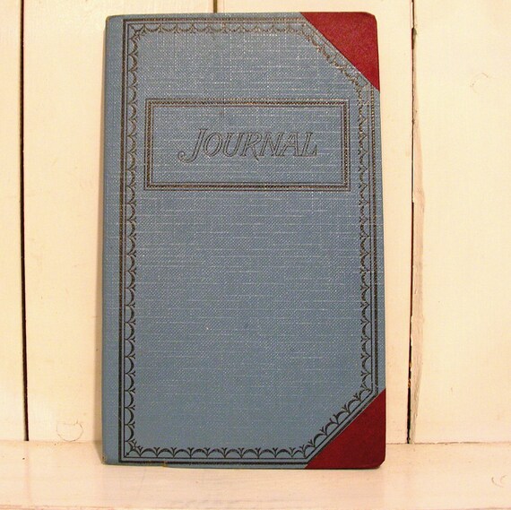 Vintage Ledger Book for Repurposing Unused Blue & Maroon