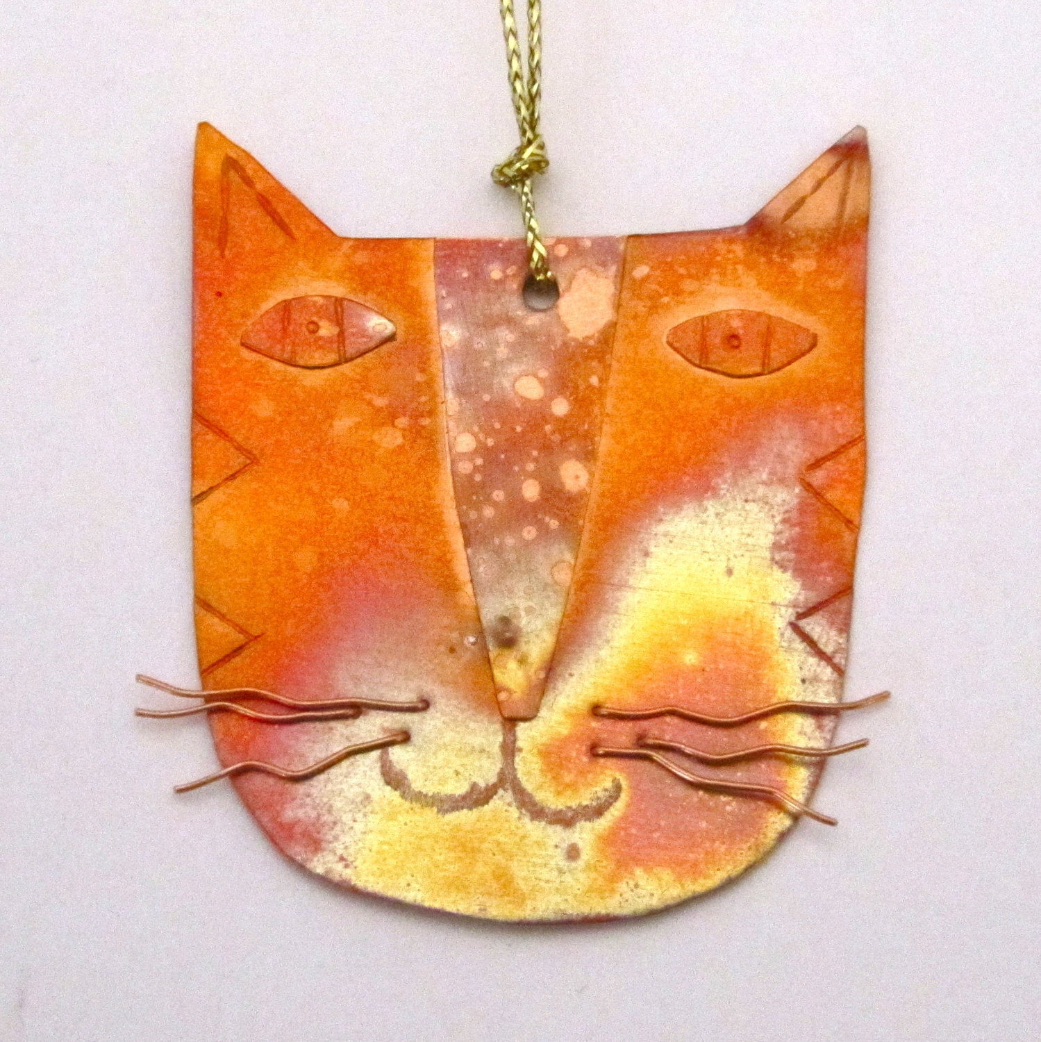 Cat Ornament Copper Kitten Decoration