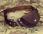 Dark brown rustic leather pocket belt