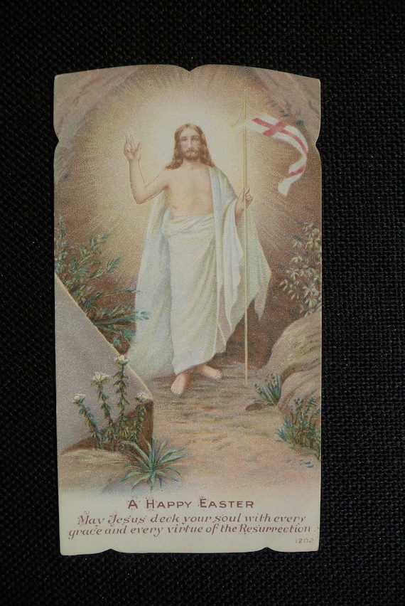 Vintage holy card A Happy Easter Jesus Resurrection religious