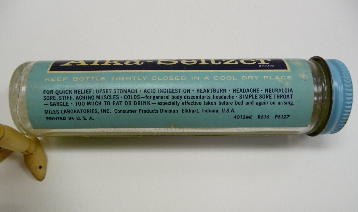 Vintage ALKASELTZER glass tube bottle medicine heartburn