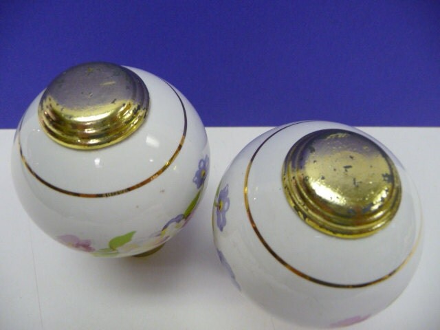 Two Porcelain Bed Post Finials vintage pair floral