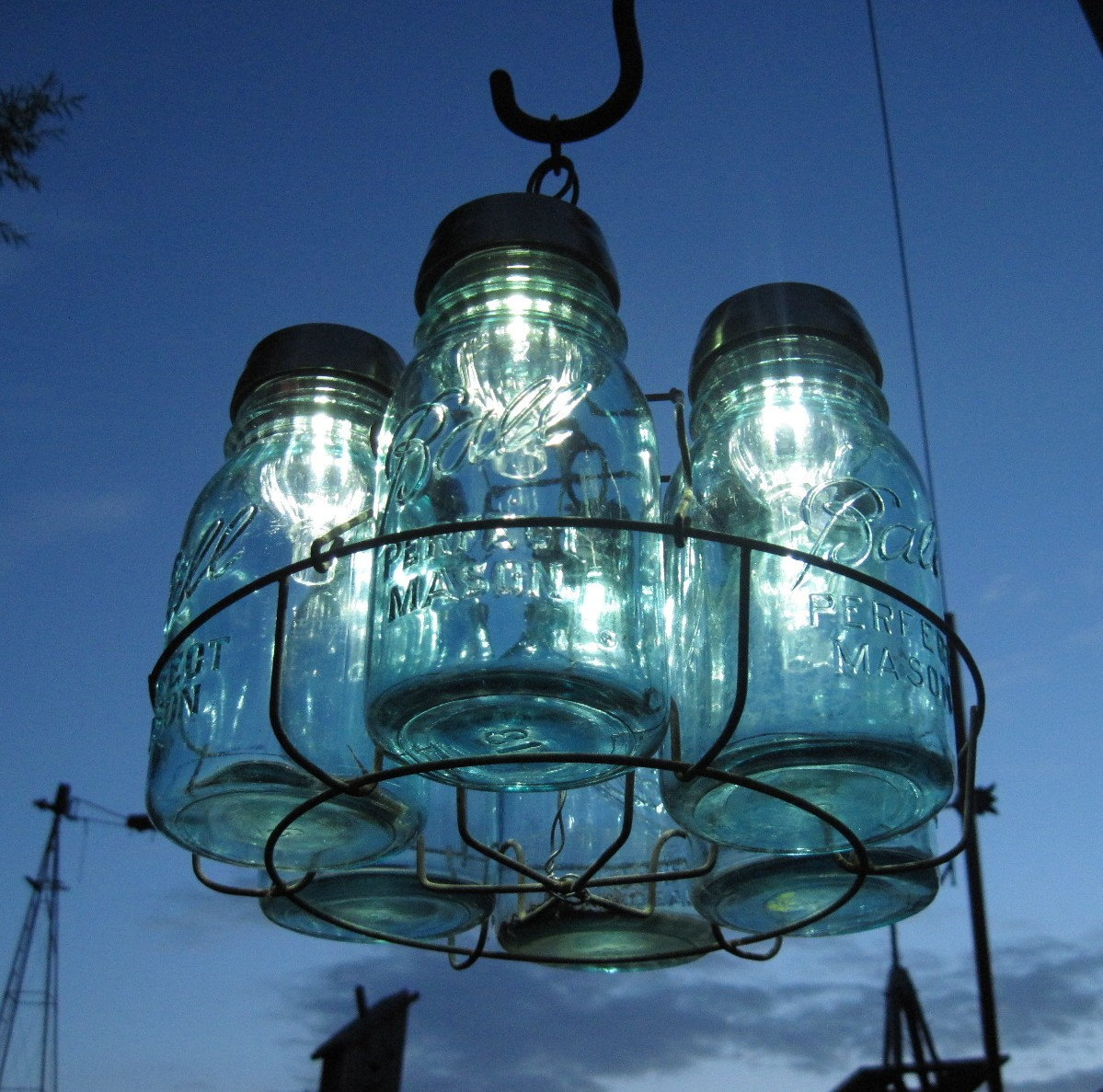 Vintage Chandelier Antique Mason Jars and Solar Lights