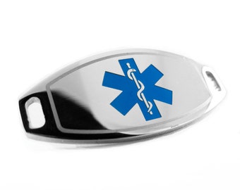 Blue Medical ID Plate for Beaded Bracelets, ENGRAVED FREE - i1C