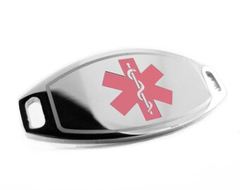 Pink Medical ID Plate for Beaded Bracelets, ENGRAVED FREE - i1C