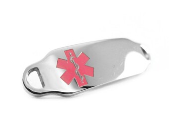 Pink Steel, Medical Alert ID Plate for Beaded Bracelets, Custom ENGRAVED FREE - i2C