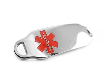 Brushed Steel, Medical Alert ID Plate for Beaded Bracelets, Red, Custom ENGRAVED FREE - i2C