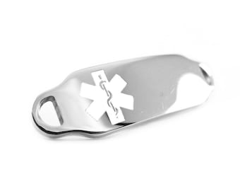 White Medical ID Plate for Beaded Bracelets Custom ENGRAVED FREE - i2C