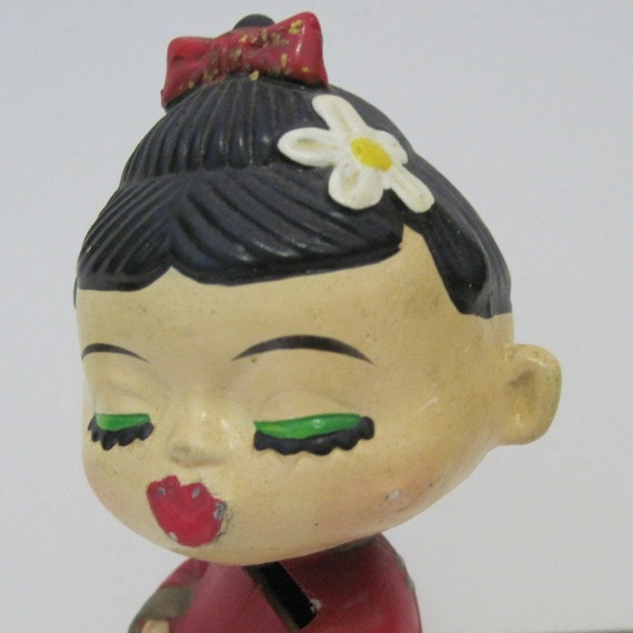 Vintage Lets Kiss Asian Girl Bobble Head From Japan