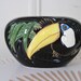 1980s Tropical Black Toucan Bird Vase, vintage ceramic planter, flower pot
