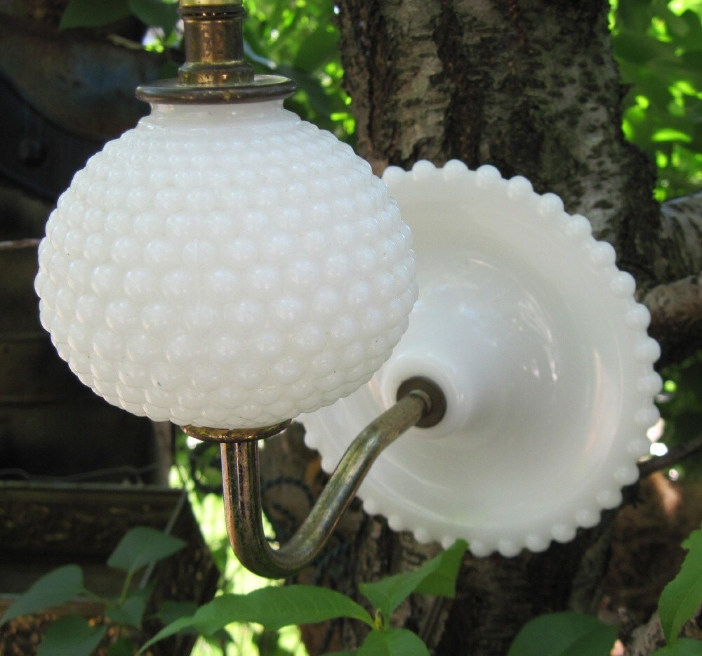 vintage Hobnail MILK GLASS Wall Lamp Sconce