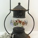 Lantern Glass Tin Antique Black Rust Shabby Chic Hand Painted Flower Garden