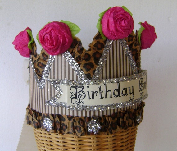 Birthday crown/hat - BIRTHDAY GIRL or anything you want - Pink and Brown- adult or child