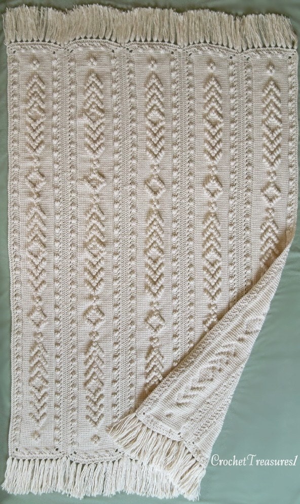 Elegant Crochet Aran Afghan / new / handmade / throw / blanket